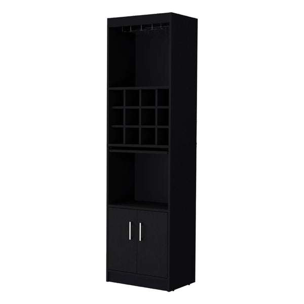 HomeRoots 71" Black Wood Bar Cabinet - Stylish Storage for Wine, Glassware & Accessories in Compact Spaces 558540