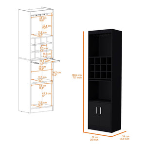 HomeRoots 71" Black Wood Bar Cabinet - Stylish Storage for Wine, Glassware & Accessories in Compact Spaces 558540
