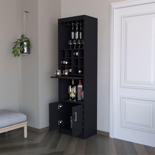 HomeRoots 71" Black Wood Bar Cabinet - Stylish Storage for Wine, Glassware & Accessories in Compact Spaces 558540
