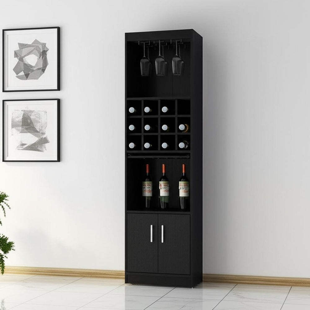 HomeRoots 71" Black Wood Bar Cabinet - Stylish Storage for Wine, Glassware & Accessories in Compact Spaces 558540