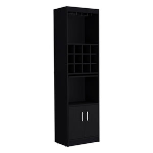 HomeRoots 71" Black Wood Bar Cabinet - Stylish Storage for Wine, Glassware & Accessories in Compact Spaces 558540