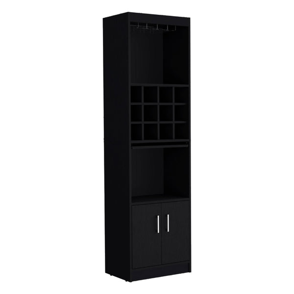 HomeRoots 71" Black Wood Bar Cabinet - Stylish Storage for Wine, Glassware & Accessories in Compact Spaces 558540