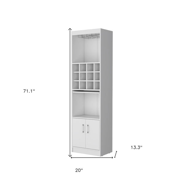 HomeRoots 71" White Wood Bar Cabinet - Stylish Storage Solution with Open Shelves & Concealed Space for Entertaining 558541