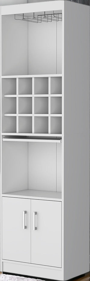 HomeRoots 71" White Wood Bar Cabinet - Stylish Storage Solution with Open Shelves & Concealed Space for Entertaining 558541