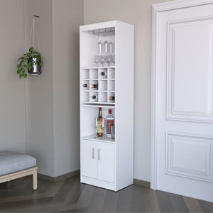 HomeRoots 71" White Wood Bar Cabinet - Stylish Storage Solution with Open Shelves & Concealed Space for Entertaining 558541