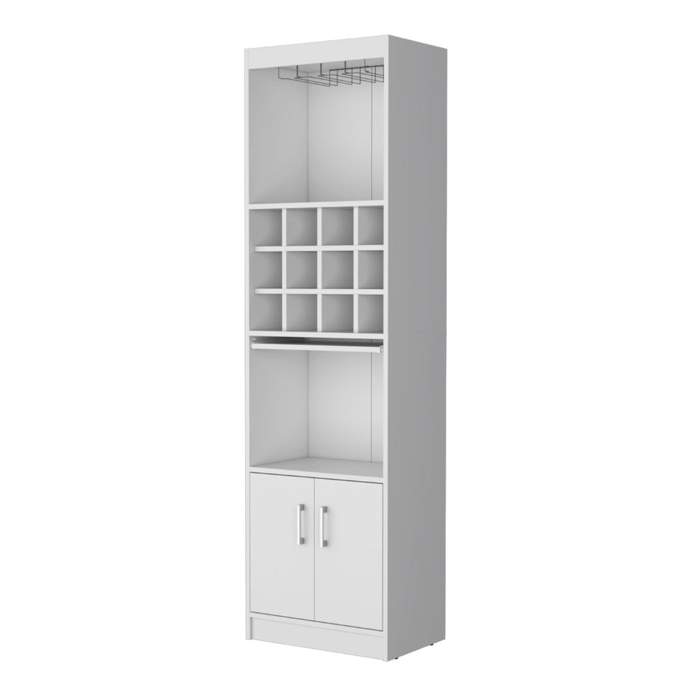 HomeRoots 71" White Wood Bar Cabinet - Stylish Storage Solution with Open Shelves & Concealed Space for Entertaining 558541