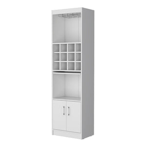 HomeRoots 71" White Wood Bar Cabinet - Stylish Storage Solution with Open Shelves & Concealed Space for Entertaining 558541