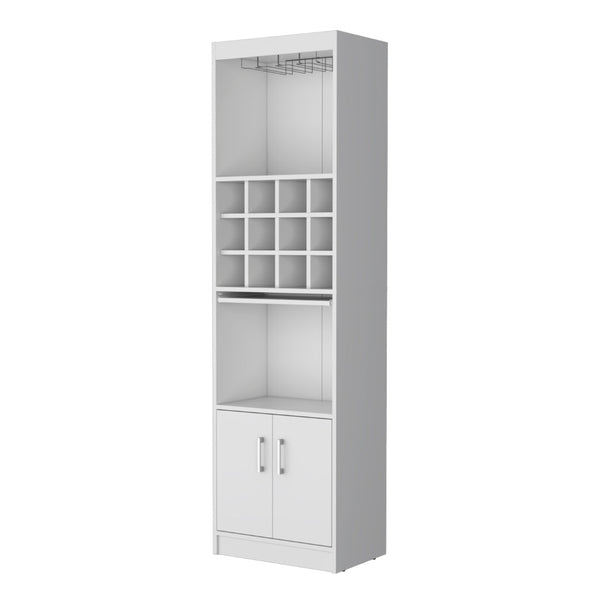 HomeRoots 71" White Wood Bar Cabinet - Stylish Storage Solution with Open Shelves & Concealed Space for Entertaining 558541