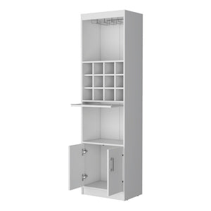 HomeRoots 71" White Wood Bar Cabinet - Stylish Storage Solution with Open Shelves & Concealed Space for Entertaining 558541