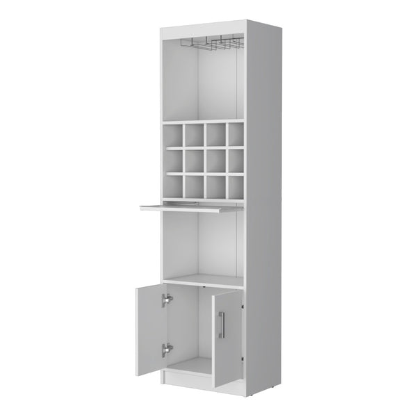 HomeRoots 71" White Wood Bar Cabinet - Stylish Storage Solution with Open Shelves & Concealed Space for Entertaining 558541