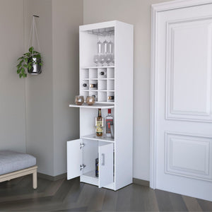 HomeRoots 71" White Wood Bar Cabinet - Stylish Storage Solution with Open Shelves & Concealed Space for Entertaining 558541