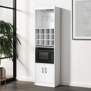 HomeRoots 71" White Wood Bar Cabinet - Stylish Storage Solution with Open Shelves & Concealed Space for Entertaining 558541