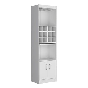 HomeRoots 71" White Wood Bar Cabinet - Stylish Storage Solution with Open Shelves & Concealed Space for Entertaining 558541