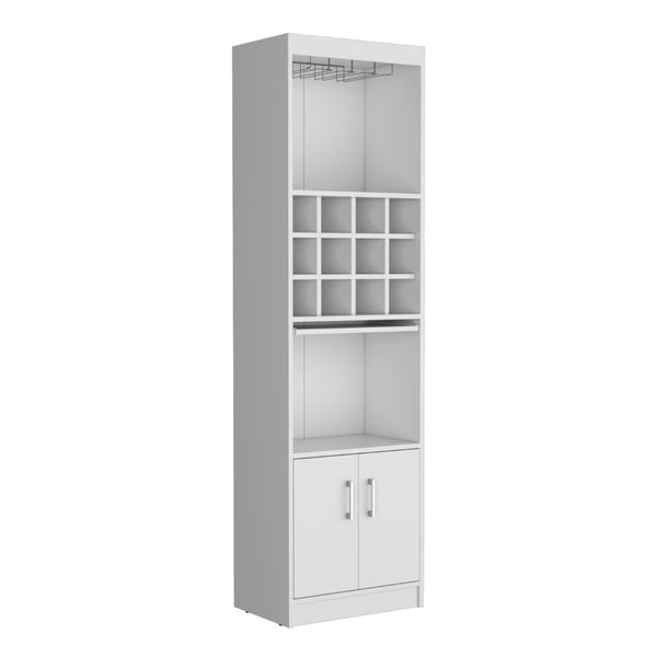 HomeRoots 71" White Wood Bar Cabinet - Stylish Storage Solution with Open Shelves & Concealed Space for Entertaining 558541