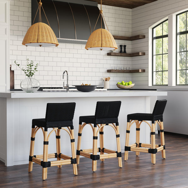 Butler Specialty Serienna Low Back Rattan Counter Stool – Stylish Modern Island Charm For Kitchen And Bar Spaces Black Rattan,Polyurethane Synthetic (Pe) Rattan 5585425-butler