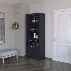 HomeRoots 75" Black Wood Bar Cabinet – Modern, Stylish Storage with Two Doors for Wine, Glasses & Accessories 558542