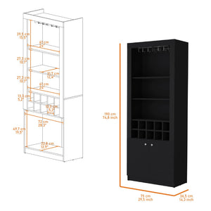 HomeRoots 75" Black Wood Bar Cabinet – Modern, Stylish Storage with Two Doors for Wine, Glasses & Accessories 558542