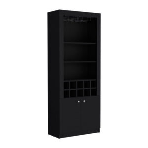 HomeRoots 75" Black Wood Bar Cabinet – Modern, Stylish Storage with Two Doors for Wine, Glasses & Accessories 558542