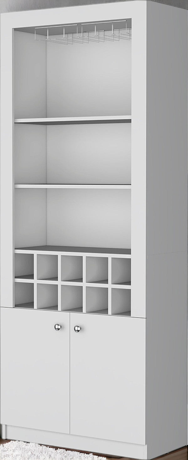 HomeRoots 75" Modern White Wood Bar Cabinet – Elegant Storage for Wine & Glasses, Perfect for Any Space! 558543