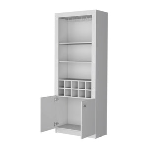 HomeRoots 75" Modern White Wood Bar Cabinet – Elegant Storage for Wine & Glasses, Perfect for Any Space! 558543