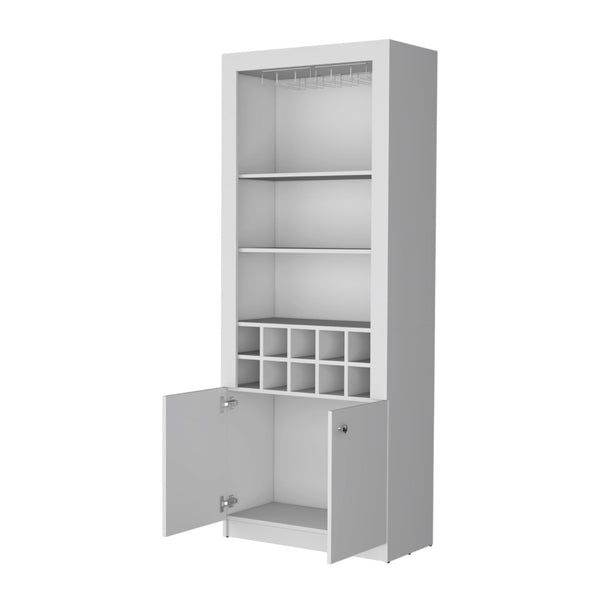 HomeRoots 75" Modern White Wood Bar Cabinet – Elegant Storage for Wine & Glasses, Perfect for Any Space! 558543