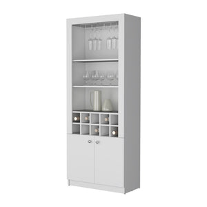 HomeRoots 75" Modern White Wood Bar Cabinet – Elegant Storage for Wine & Glasses, Perfect for Any Space! 558543