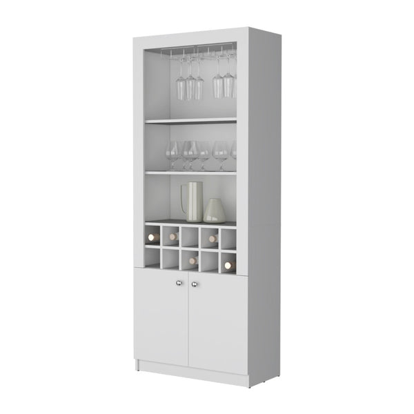 HomeRoots 75" Modern White Wood Bar Cabinet – Elegant Storage for Wine & Glasses, Perfect for Any Space! 558543