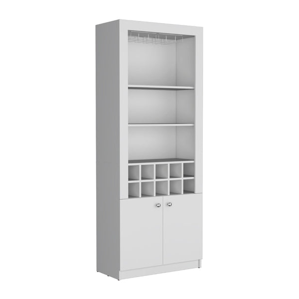 HomeRoots 75" Modern White Wood Bar Cabinet – Elegant Storage for Wine & Glasses, Perfect for Any Space! 558543