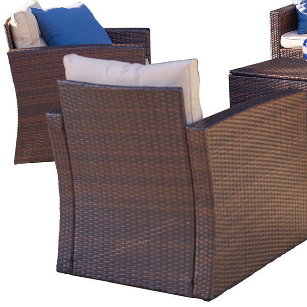 Homeroots Five Piece Outdoor Dark Brown Wicker Sofa Seating Group With Beige Cushions  Does Not Apply 558547