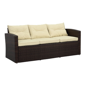 Homeroots Five Piece Outdoor Dark Brown Wicker Sofa Seating Group With Beige Cushions  Does Not Apply 558547