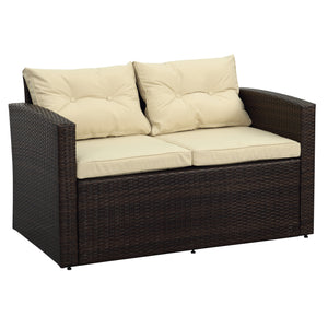 Homeroots Five Piece Outdoor Dark Brown Wicker Sofa Seating Group With Beige Cushions  Does Not Apply 558547