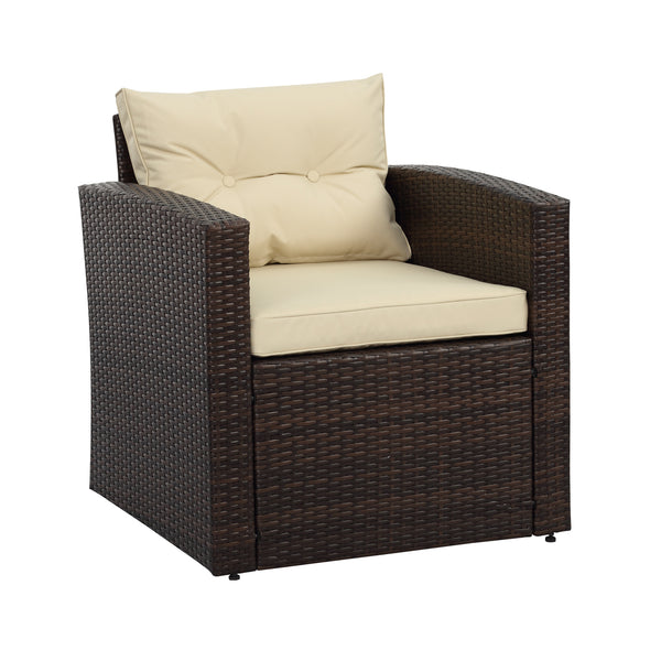 Homeroots Five Piece Outdoor Dark Brown Wicker Sofa Seating Group With Beige Cushions  Does Not Apply 558547