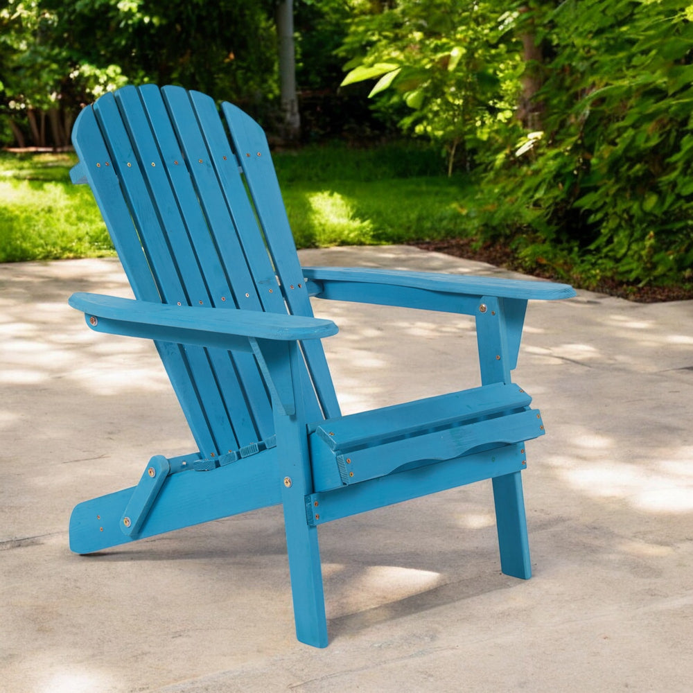 Homeroots 32" Stylish Blue Solid Wood Adirondack Chair - Outdoor Folding Design For Comfort & Relaxation  Solid Wood 558549
