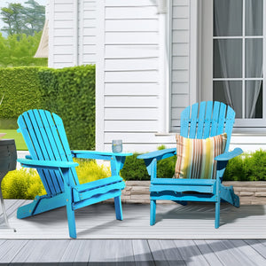 Homeroots 32" Stylish Blue Solid Wood Adirondack Chair - Outdoor Folding Design For Comfort & Relaxation  Solid Wood 558549