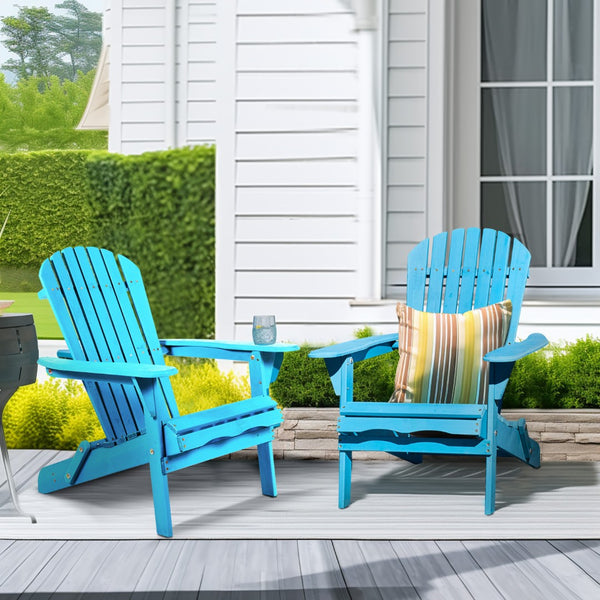 Homeroots 32" Stylish Blue Solid Wood Adirondack Chair - Outdoor Folding Design For Comfort & Relaxation  Solid Wood 558549