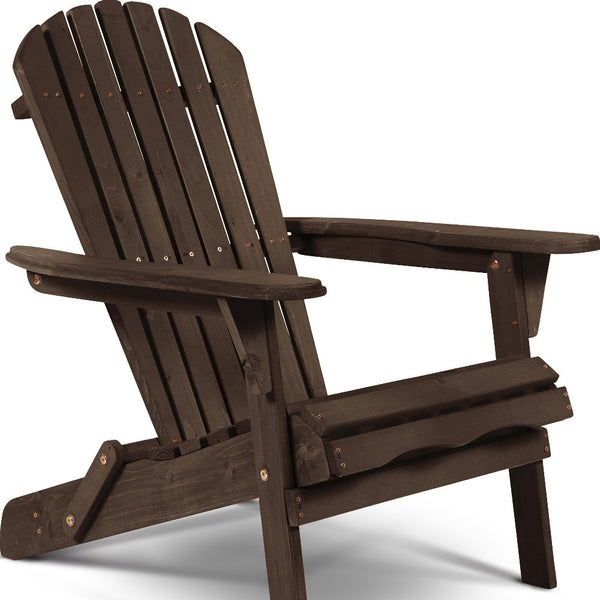 Homeroots 32" Dark Brown And Natural Wood Solid Wood Outdoor Adirondack Chair  Solid Wood 558550