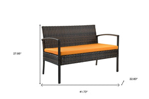 Homeroots Four Piece Outdoor Dark Brown Wicker Sofa Seating Group With Orange Cushions  Wicker 558552
