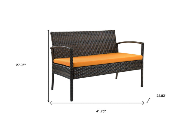 Homeroots Four Piece Outdoor Dark Brown Wicker Sofa Seating Group With Orange Cushions  Wicker 558552