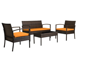 Homeroots Four Piece Outdoor Dark Brown Wicker Sofa Seating Group With Orange Cushions  Wicker 558552