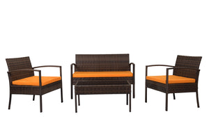 Homeroots Four Piece Outdoor Dark Brown Wicker Sofa Seating Group With Orange Cushions  Wicker 558552