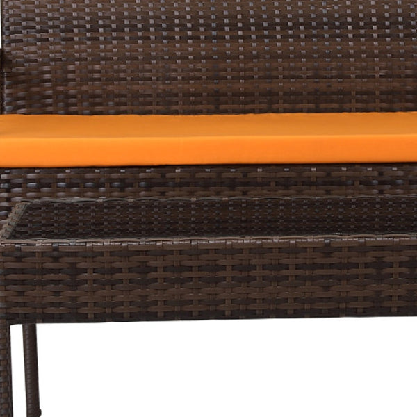 Homeroots Four Piece Outdoor Dark Brown Wicker Sofa Seating Group With Orange Cushions  Wicker 558552