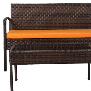 Homeroots Four Piece Outdoor Dark Brown Wicker Sofa Seating Group With Orange Cushions  Wicker 558552