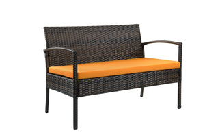 Homeroots Four Piece Outdoor Dark Brown Wicker Sofa Seating Group With Orange Cushions  Wicker 558552