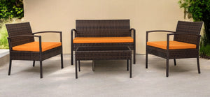 Homeroots Four Piece Outdoor Dark Brown Wicker Sofa Seating Group With Orange Cushions  Wicker 558552