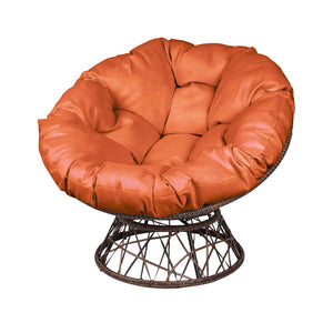 HomeRoots 38" Stylish Brown Metal Papasan Chair with Vibrant Orange Cushion for Indoor & Outdoor Relaxation 558553