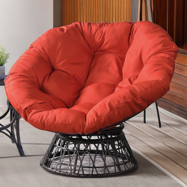 HomeRoots 38" Stylish Brown Metal Papasan Chair with Vibrant Orange Cushion for Indoor & Outdoor Relaxation 558553