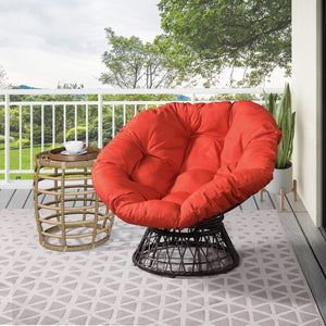 HomeRoots 38" Stylish Brown Metal Papasan Chair with Vibrant Orange Cushion for Indoor & Outdoor Relaxation 558553