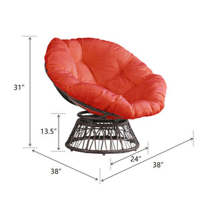 HomeRoots 38" Stylish Brown Metal Papasan Chair with Vibrant Orange Cushion for Indoor & Outdoor Relaxation 558553