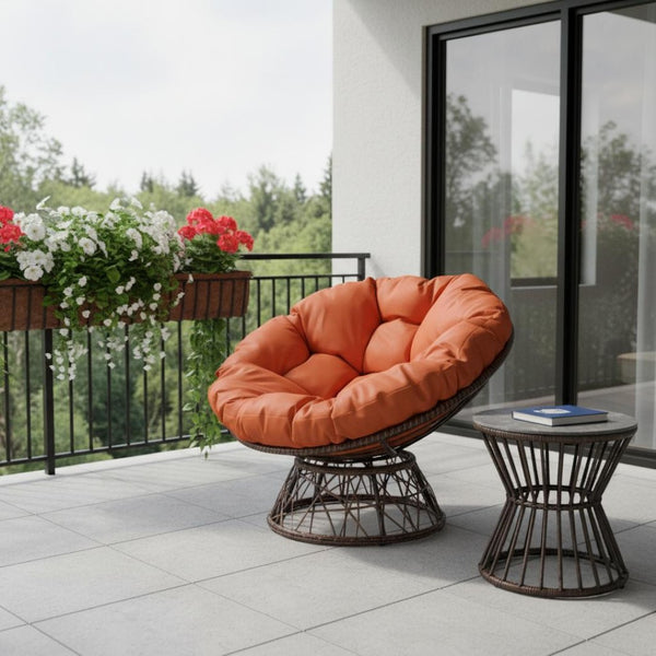 HomeRoots 38" Stylish Brown Metal Papasan Chair with Vibrant Orange Cushion for Indoor & Outdoor Relaxation 558553