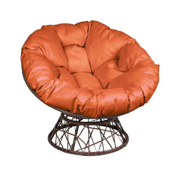HomeRoots 38" Stylish Brown Metal Papasan Chair with Vibrant Orange Cushion for Indoor & Outdoor Relaxation 558553